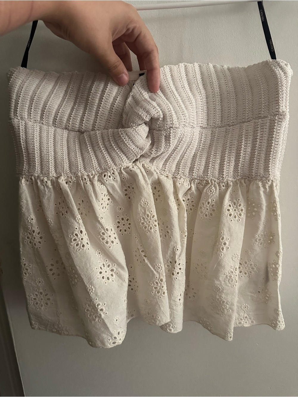 Forever 21 White Eyelet Mini Tank with Knit Bow Waist